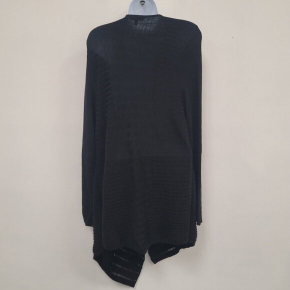 Eileen Fisher Womens Merino Wool Open Ribbed Cardigan Size L Black Layer Witchy - Picture 4 of 11